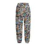 Old Cassette Tape Print Fleece Lined Knit Pants