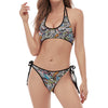 Old Cassette Tape Print Halter Scoop Tie Side Bikini