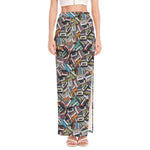 Old Cassette Tape Print High Slit Maxi Skirt