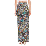 Old Cassette Tape Print High Slit Maxi Skirt