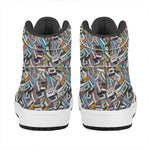 Old Cassette Tape Print High Top Leather Sneakers