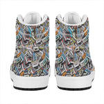 Old Cassette Tape Print High Top Leather Sneakers