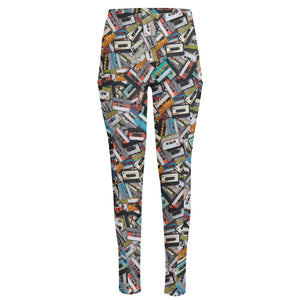 Old Cassette Tape Print High-Waisted Pocket Leggings