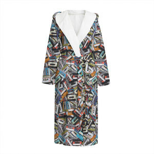 Old Cassette Tape Print Hooded Bathrobe