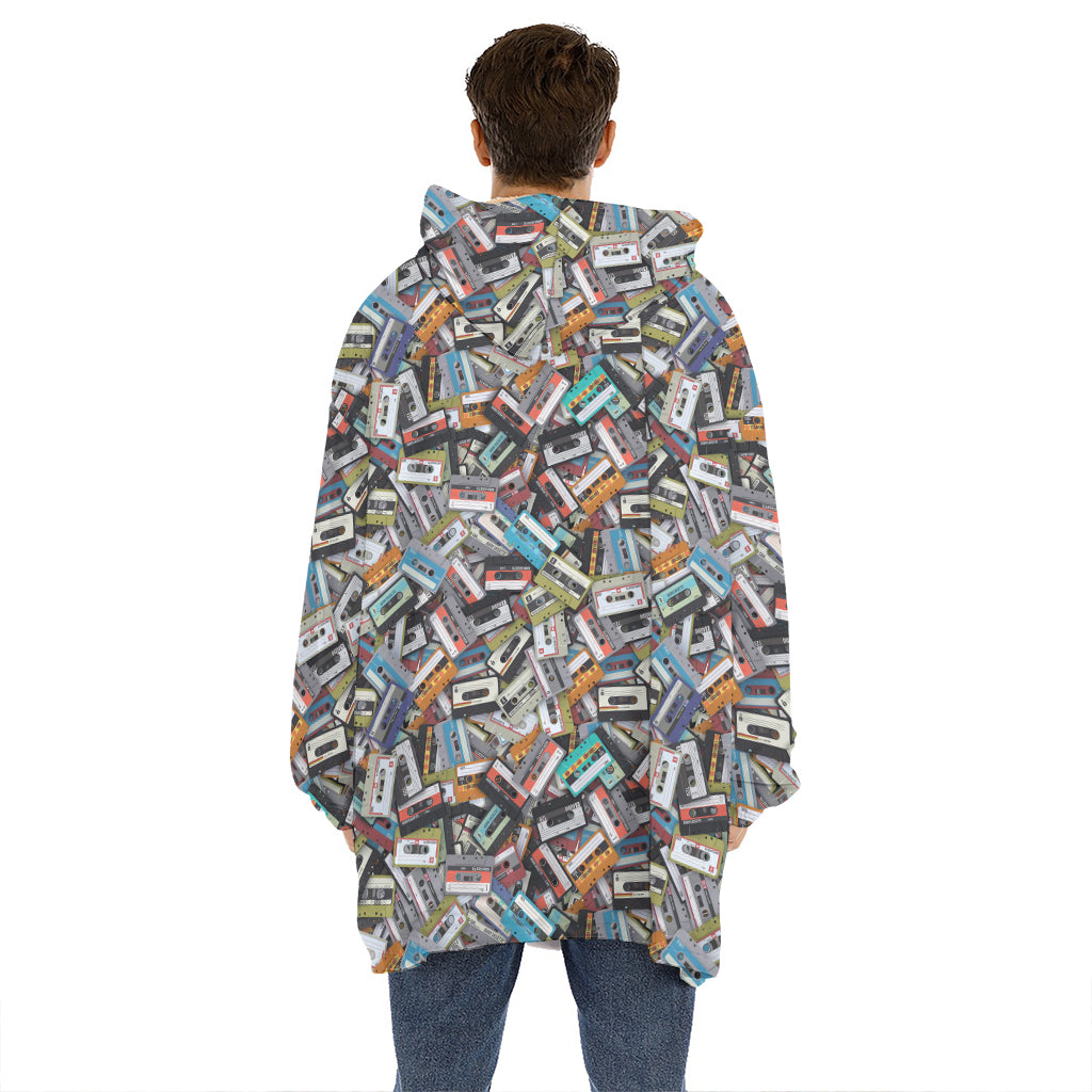 Old Cassette Tape Print Hoodie Blanket