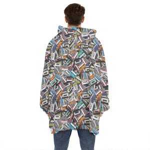 Old Cassette Tape Print Hoodie Blanket