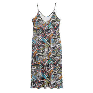 Old Cassette Tape Print Jersey Midi Cami Dress