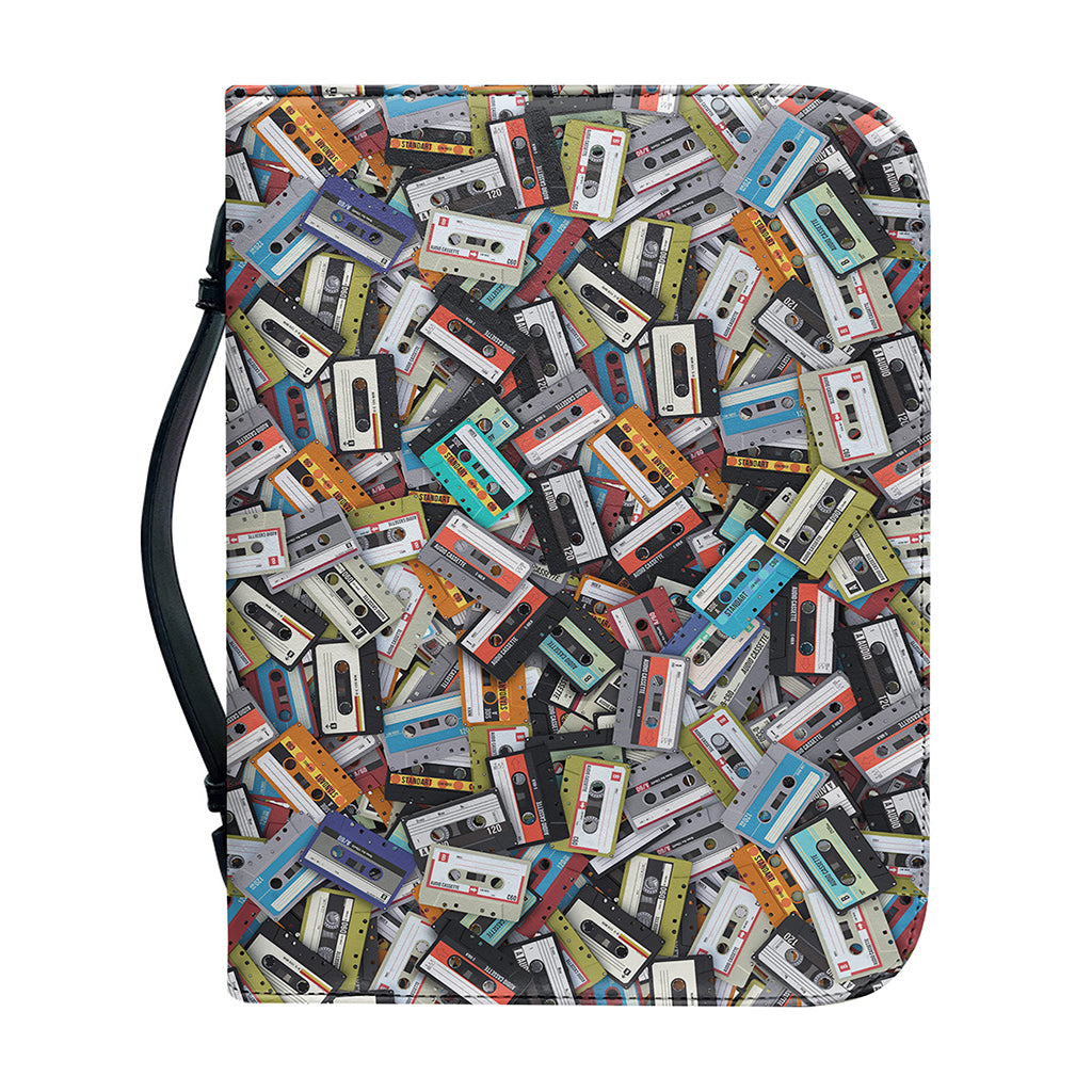Old Cassette Tape Print Leather Bible Cover