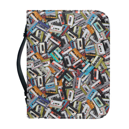 Old Cassette Tape Print Leather Bible Cover