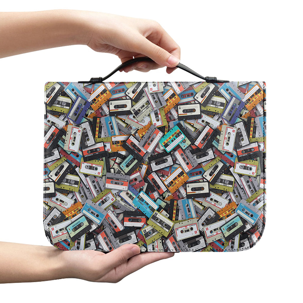 Old Cassette Tape Print Leather Bible Cover