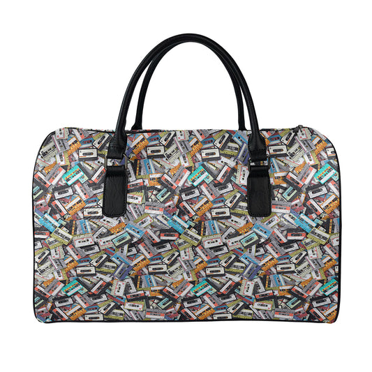 Old Cassette Tape Print Leather Duffle Bag