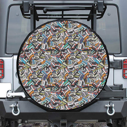 Old Cassette Tape Print Leather Spare Tire Cover