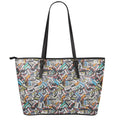 Old Cassette Tape Print Leather Tote Bag With Zipper