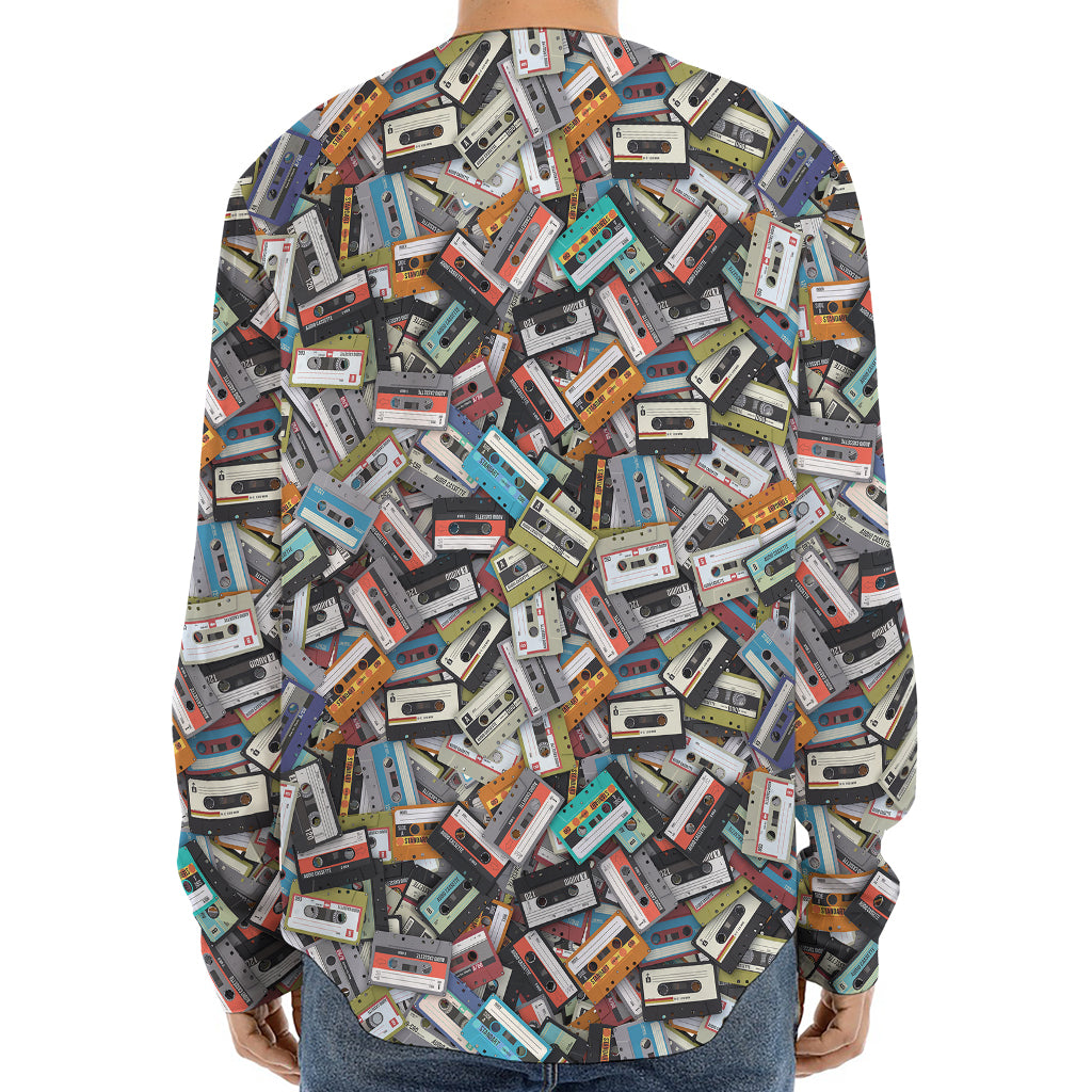 Old Cassette Tape Print Long Sleeve Baseball Jersey