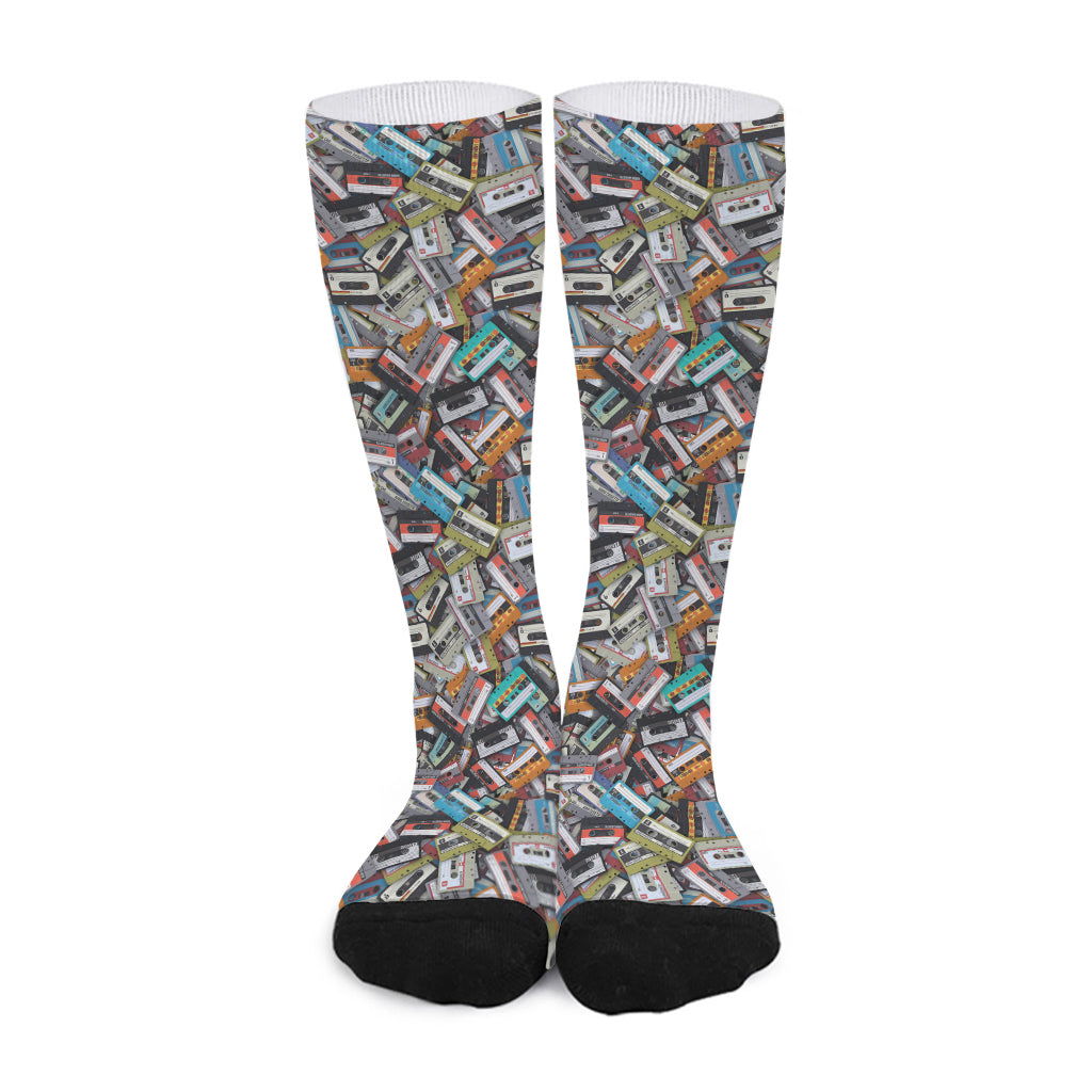 Old Cassette Tape Print Long Socks