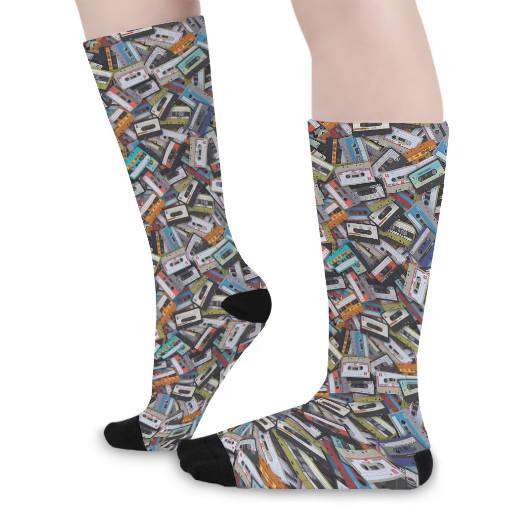 Old Cassette Tape Print Long Socks