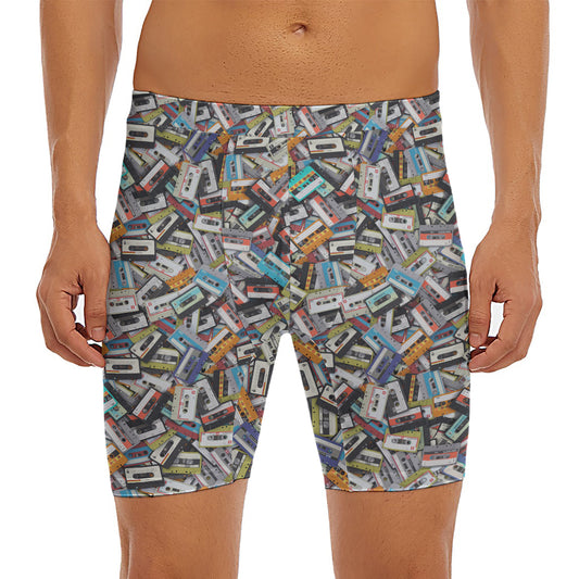 Old Cassette Tape Print Men's Long Boxer Briefs