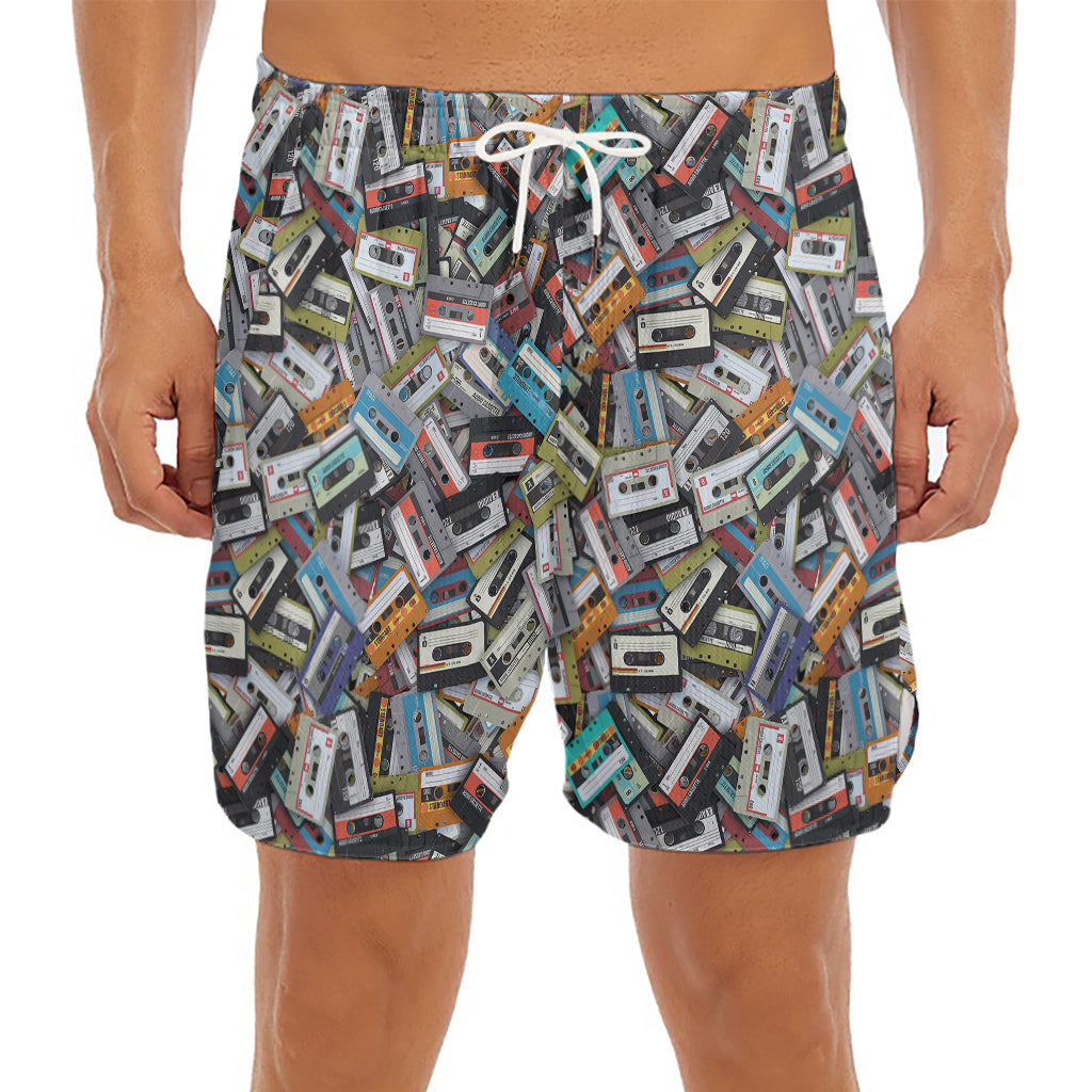 Old Cassette Tape Print Men's Split Running Shorts