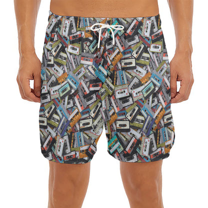 Old Cassette Tape Print Men's Split Running Shorts