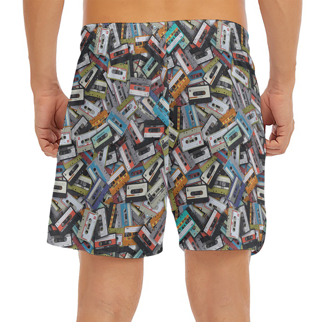 Old Cassette Tape Print Men's Split Running Shorts