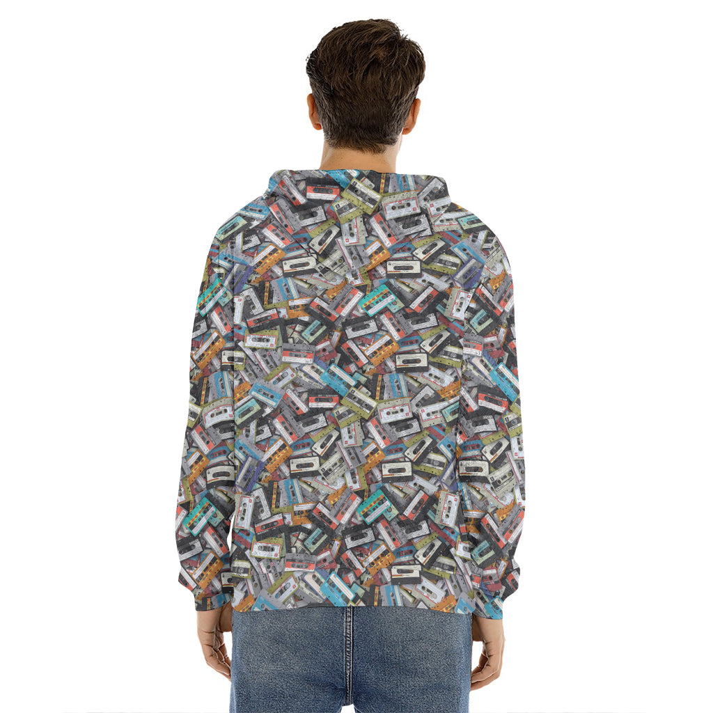 Old Cassette Tape Print Men's Velvet Pullover Hoodie