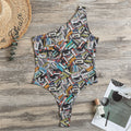 Old Cassette Tape Print One Shoulder Bodysuit