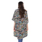 Old Cassette Tape Print Open Front Beach Cover Up