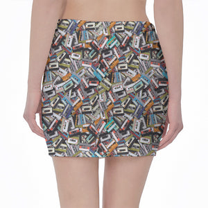 Old Cassette Tape Print Pencil Mini Skirt