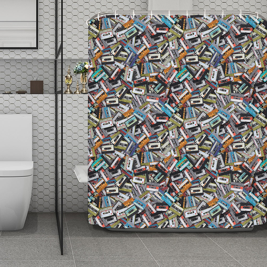 Old Cassette Tape Print Polyester Shower Curtain