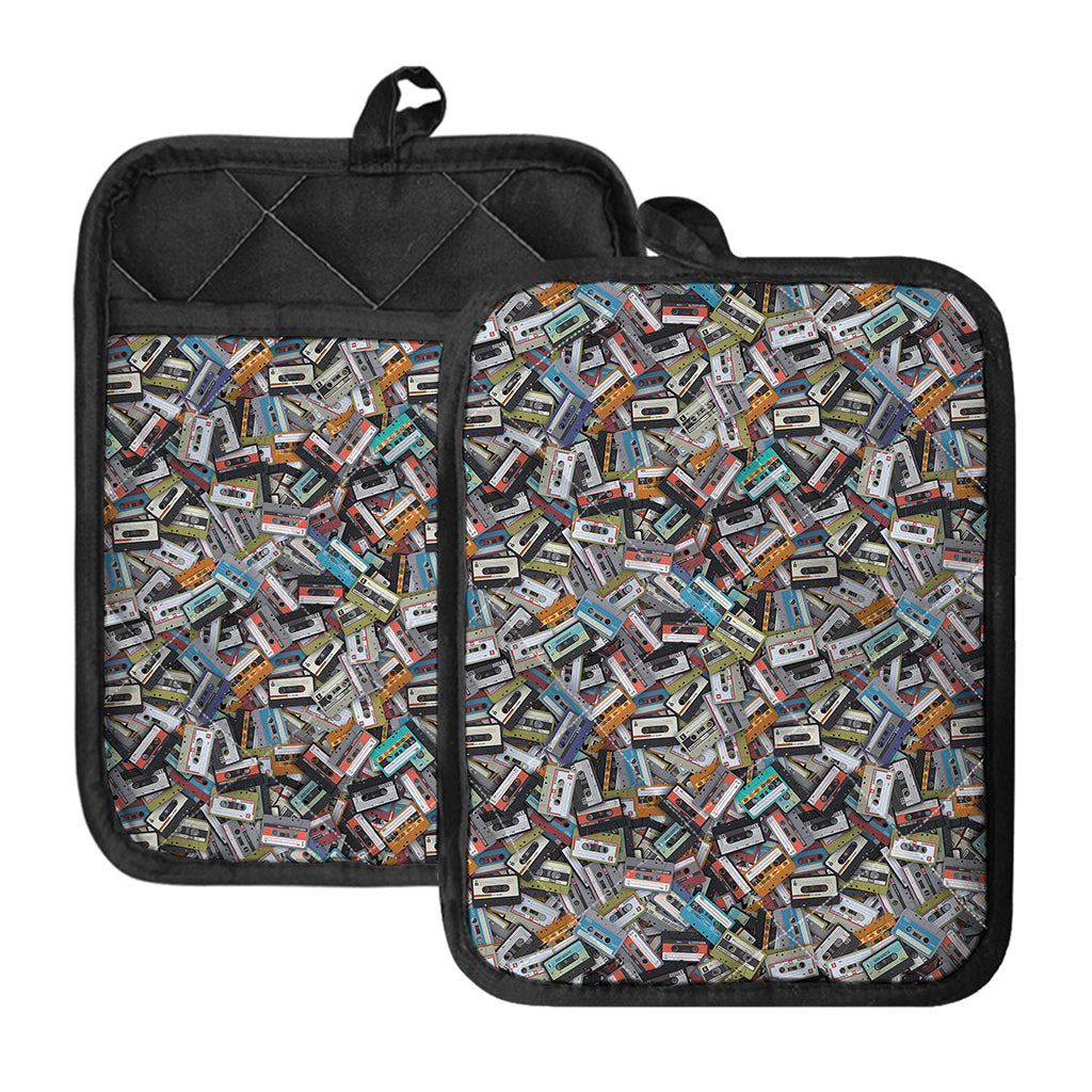 Old Cassette Tape Print Pot Holders With Pocket