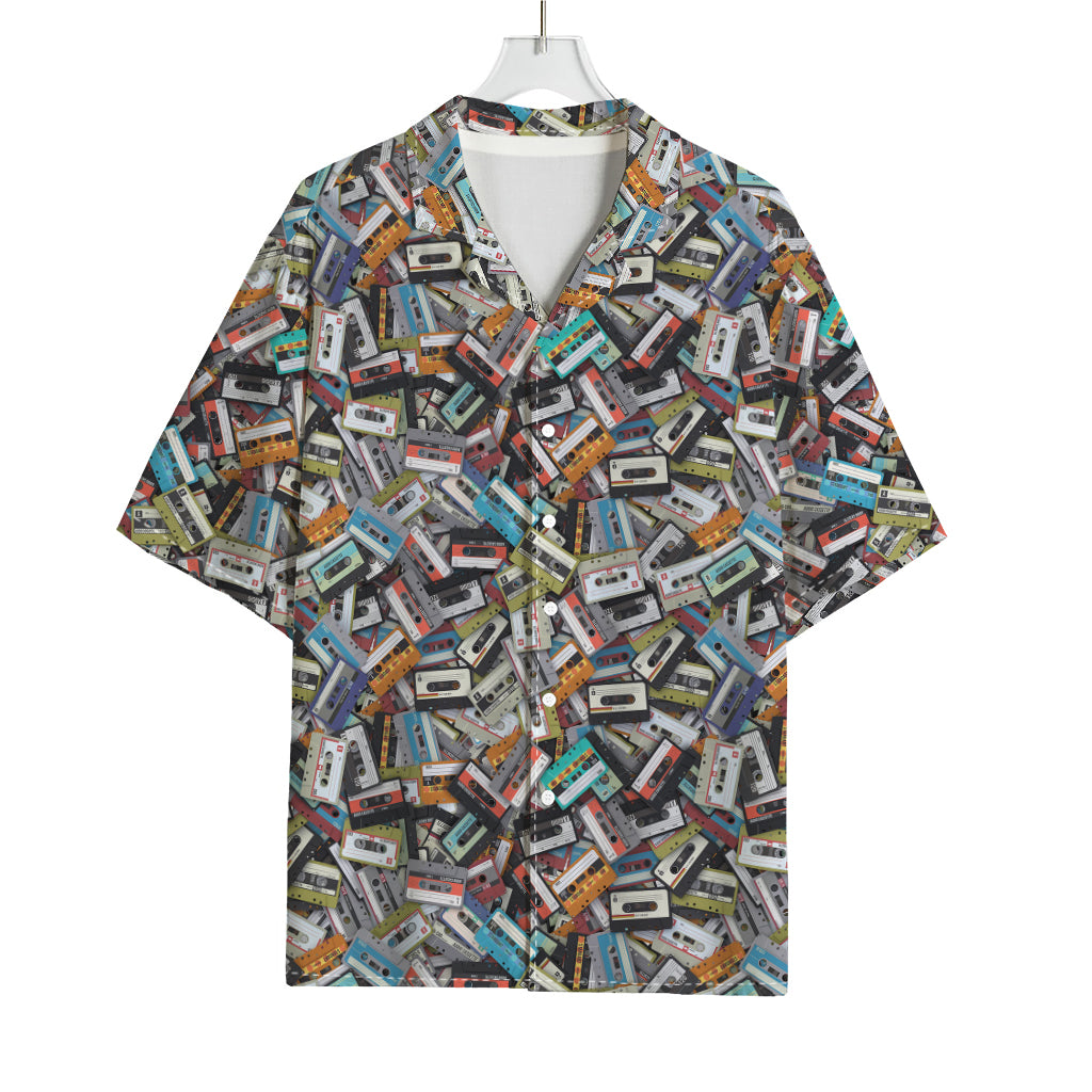 Old Cassette Tape Print Rayon Hawaiian Shirt