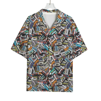 Old Cassette Tape Print Rayon Hawaiian Shirt