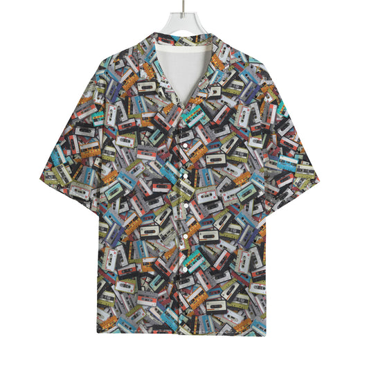Old Cassette Tape Print Rayon Hawaiian Shirt