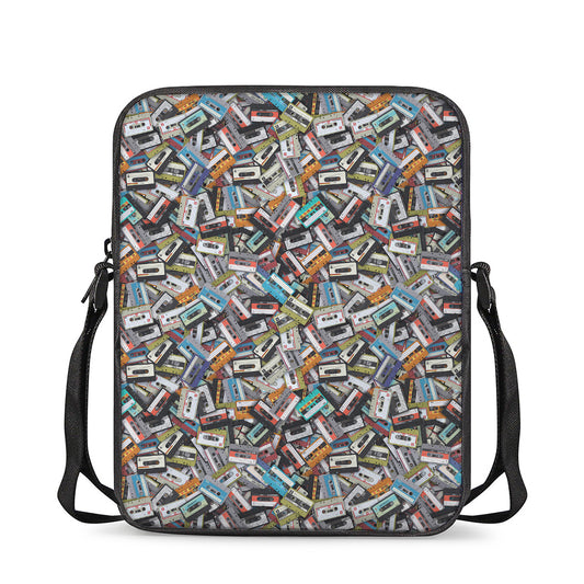 Old Cassette Tape Print Rectangular Crossbody Bag