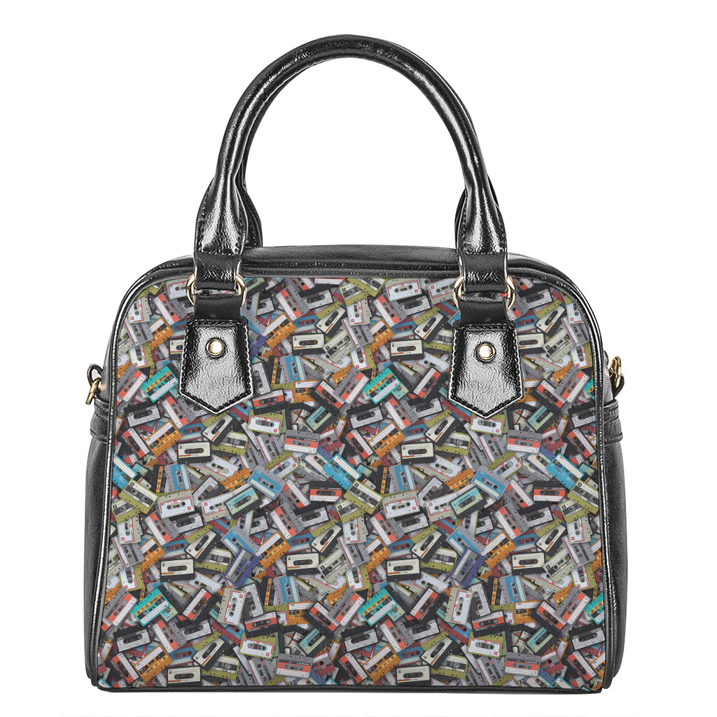 Old Cassette Tape Print Shoulder Handbag