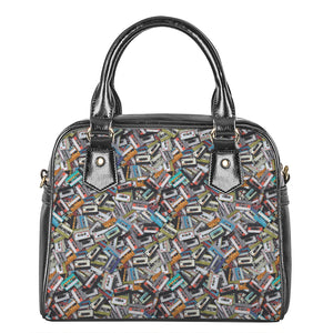 Old Cassette Tape Print Shoulder Handbag