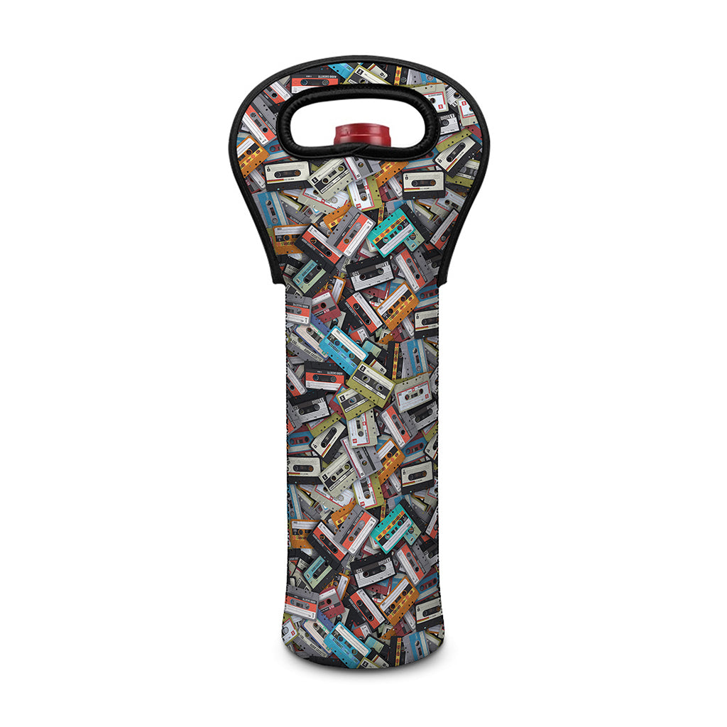 Old Cassette Tape Print Single Neoprene Wine Tote