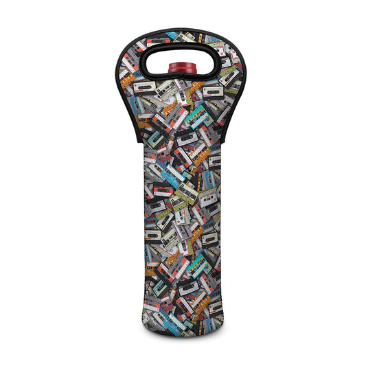 Old Cassette Tape Print Single Neoprene Wine Tote