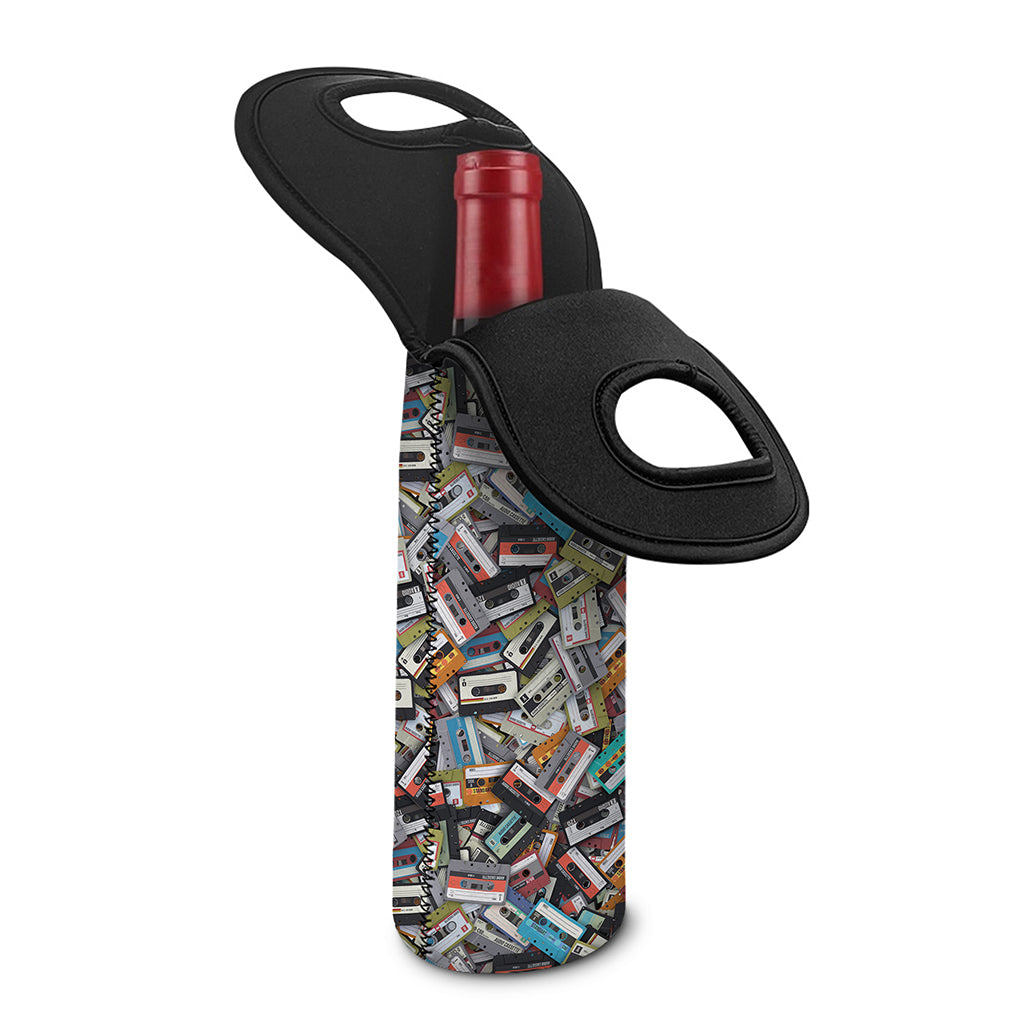 Old Cassette Tape Print Single Neoprene Wine Tote
