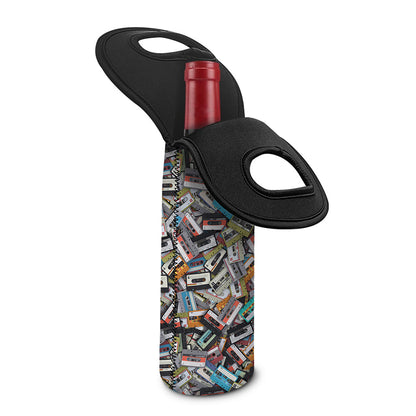 Old Cassette Tape Print Single Neoprene Wine Tote