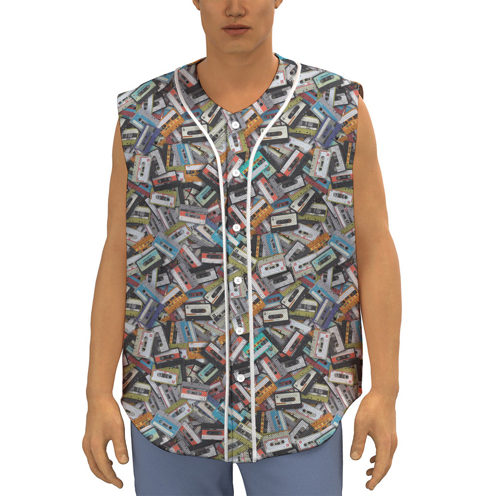 Old Cassette Tape Print Sleeveless Baseball Jersey