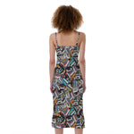 Old Cassette Tape Print Slim Fit Midi Cami Dress