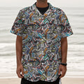 Old Cassette Tape Print Textured Short Sleeve Shirt