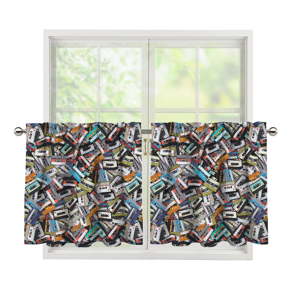 Old Cassette Tape Print Tier Curtains