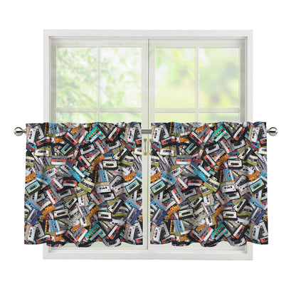 Old Cassette Tape Print Tier Curtains