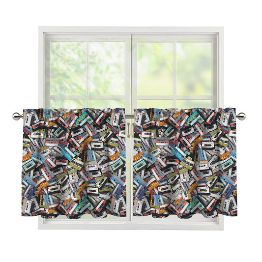 Old Cassette Tape Print Tier Curtains