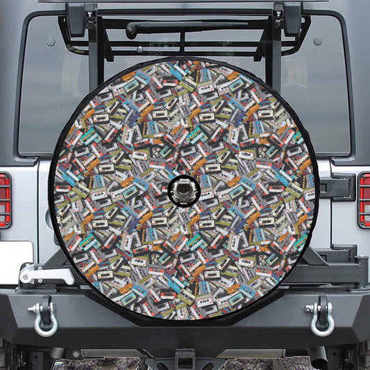 Old Cassette Tape Print Tire Cover With Camera Hole