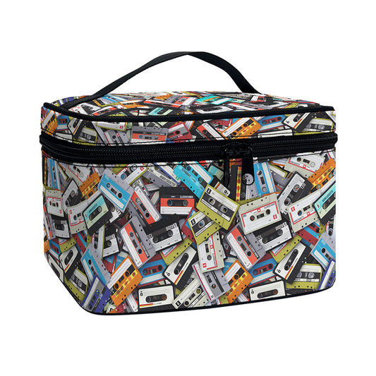 Old Cassette Tape Print Travel Makeup Bag