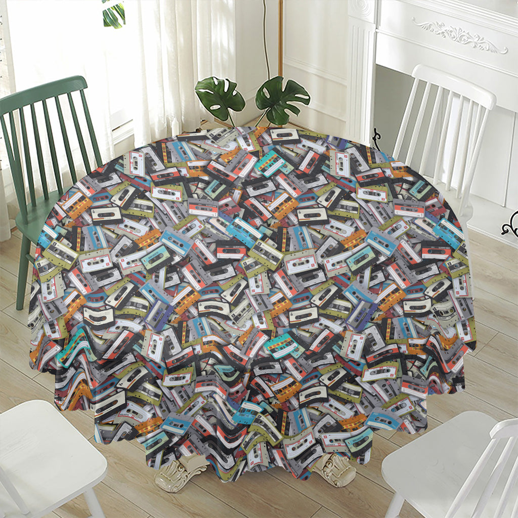 Old Cassette Tape Print Waterproof Round Tablecloth