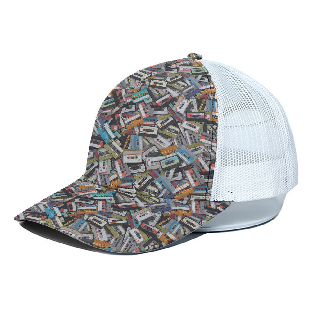 Old Cassette Tape Print White Mesh Trucker Cap